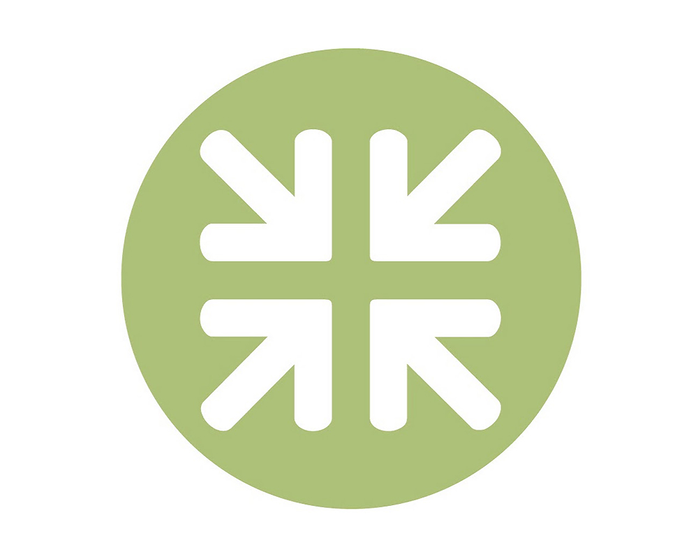 Herättäjä-Yhdistyksen logo, jossa neljä keskustaan osoittavaa nuolta muodostavat ristikuvion.