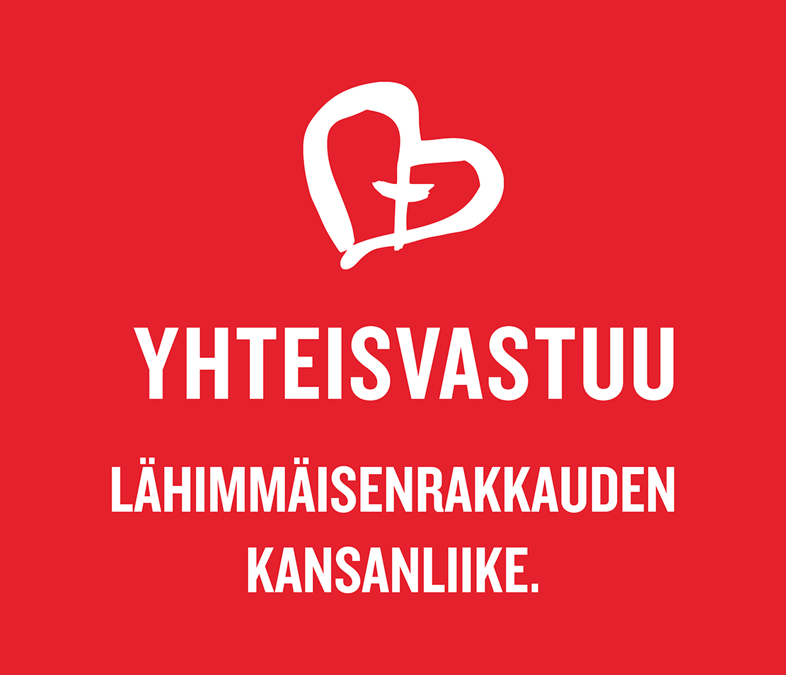 Yhteisvastuun sydäntunnus punaisella pohjalla ja teksti Yhteisvastuu - Lähimmäisenrakkauden kansanliike.