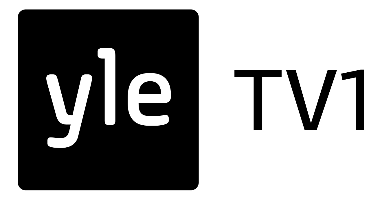 YLE TV1:n mustavalkoinen logo, jossa teksti