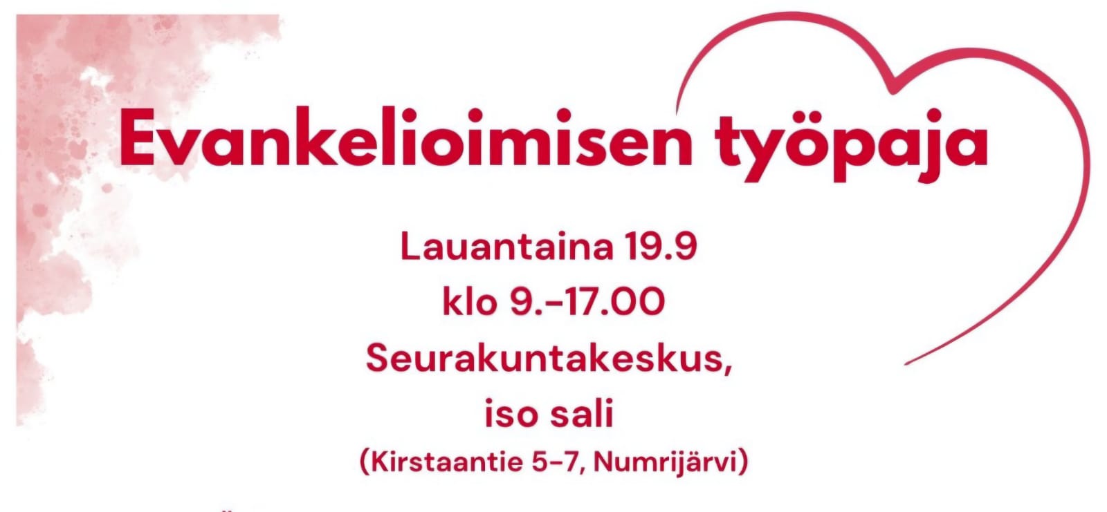 Kuvassa mainos evankelioimisen työpajasta