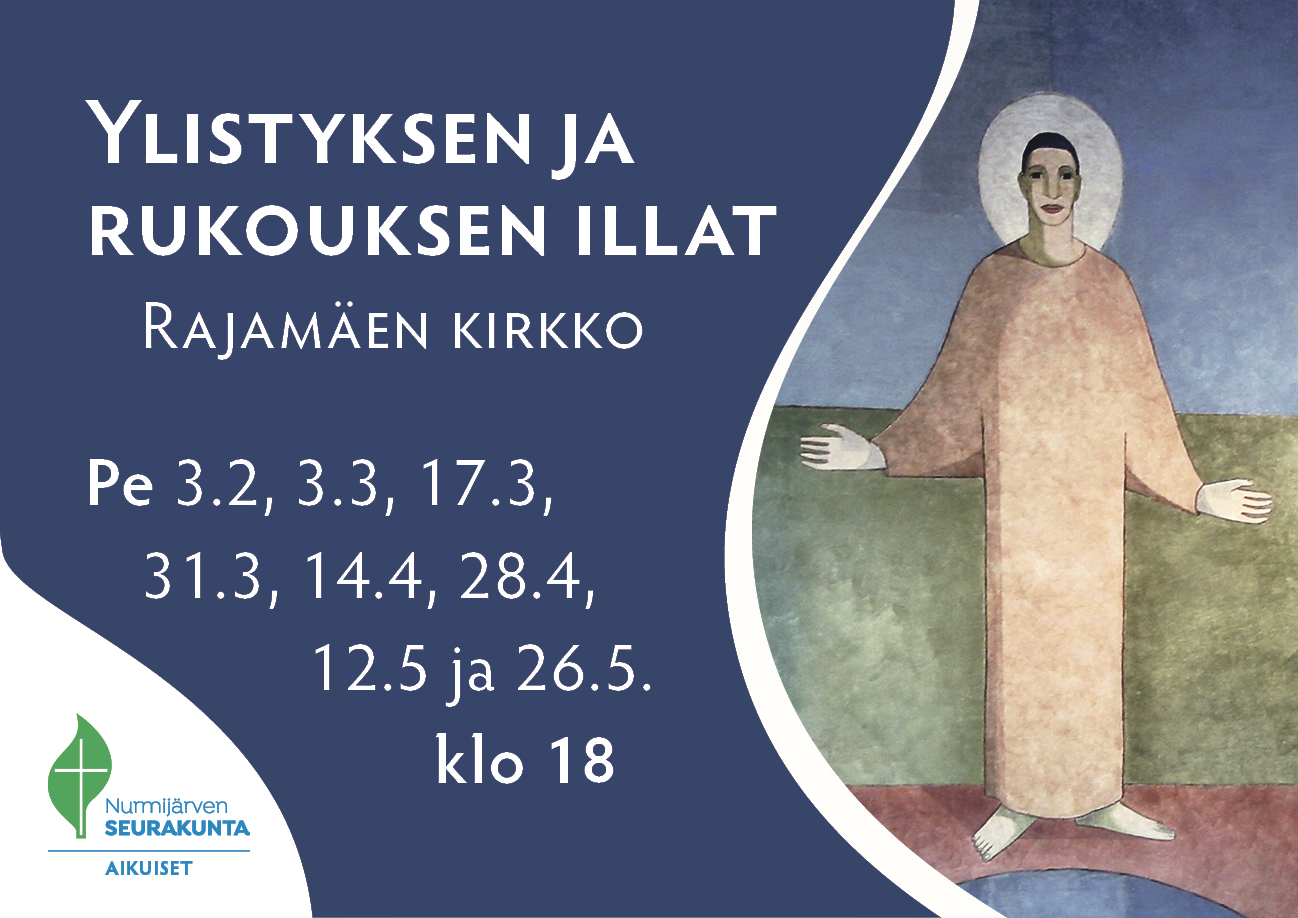 Jeesus seisoo kädet levitettyinä. Yksityiskohta Rajamäen kirkon alttaritaulusta.