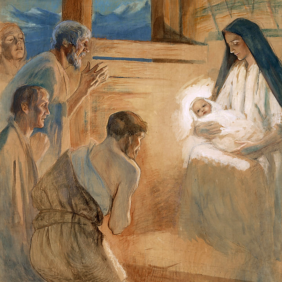 Albert Edelfeltin luonnos Vaasan kirkon alttaritaulusta Paimenten kumarrus. Kansallisgalleria.