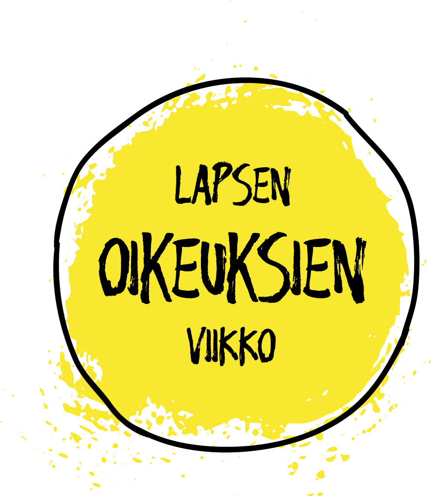 Lapsen oikeuksien päivän tapahtuma Lapsen oikeuksien päivän pyöreä keltainen kampanjalogo
