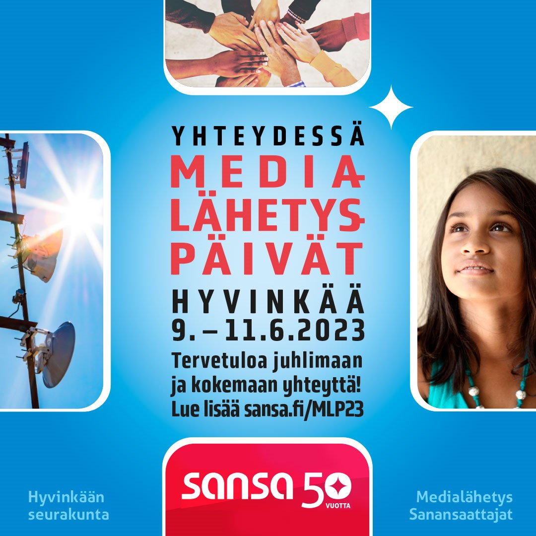 Sansan juhlavuoden logossa on punaisella pohjalla luku 50