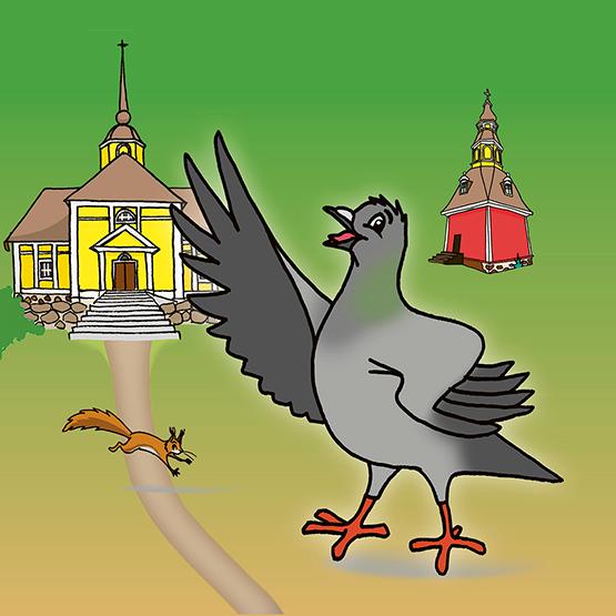 Kirkonmäen kierrosta esittelee piirroshahmo Paavo-pulu.